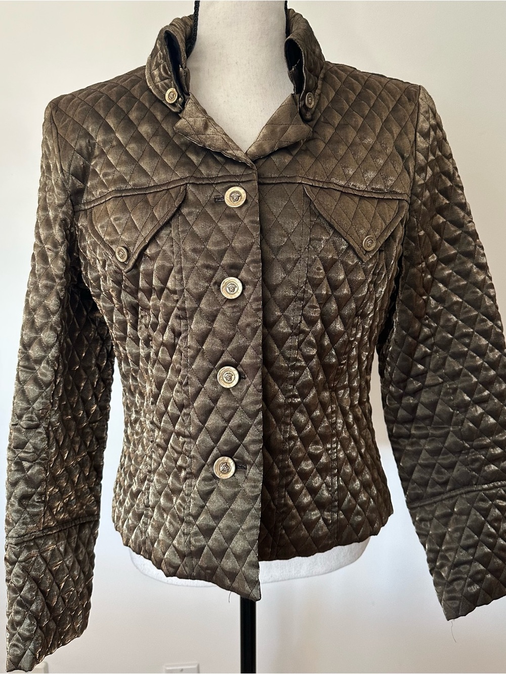 Vintage Tosca Metallic Bronze Quilted Jacket  Rare Canadian Glam Coat Size L